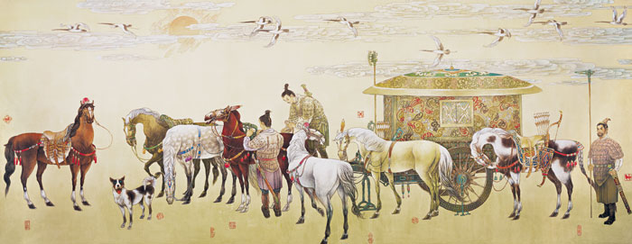 待巡图（秦始皇七名马）-400cm&times;130cm-2008年修改
