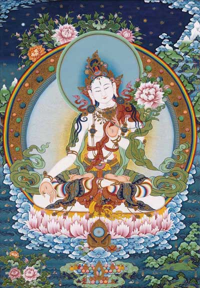 夏鲁旺堆，唐卡作品：白度母-60&times;86cm